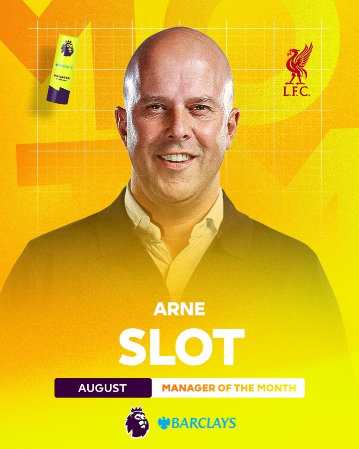 三战全胜领跑！官方：利物浦主帅斯洛特当选英超8月最佳教练
